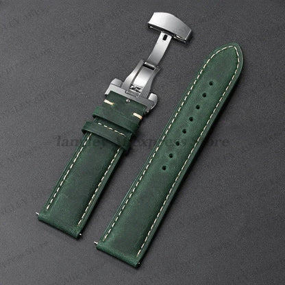COROS Leather Watch Band Genuine Calfskin Brown Strap Butterfly Clasp