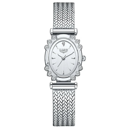 Women's Oval Quartz Watch Vintage Mesh Bracelet Blue Dial