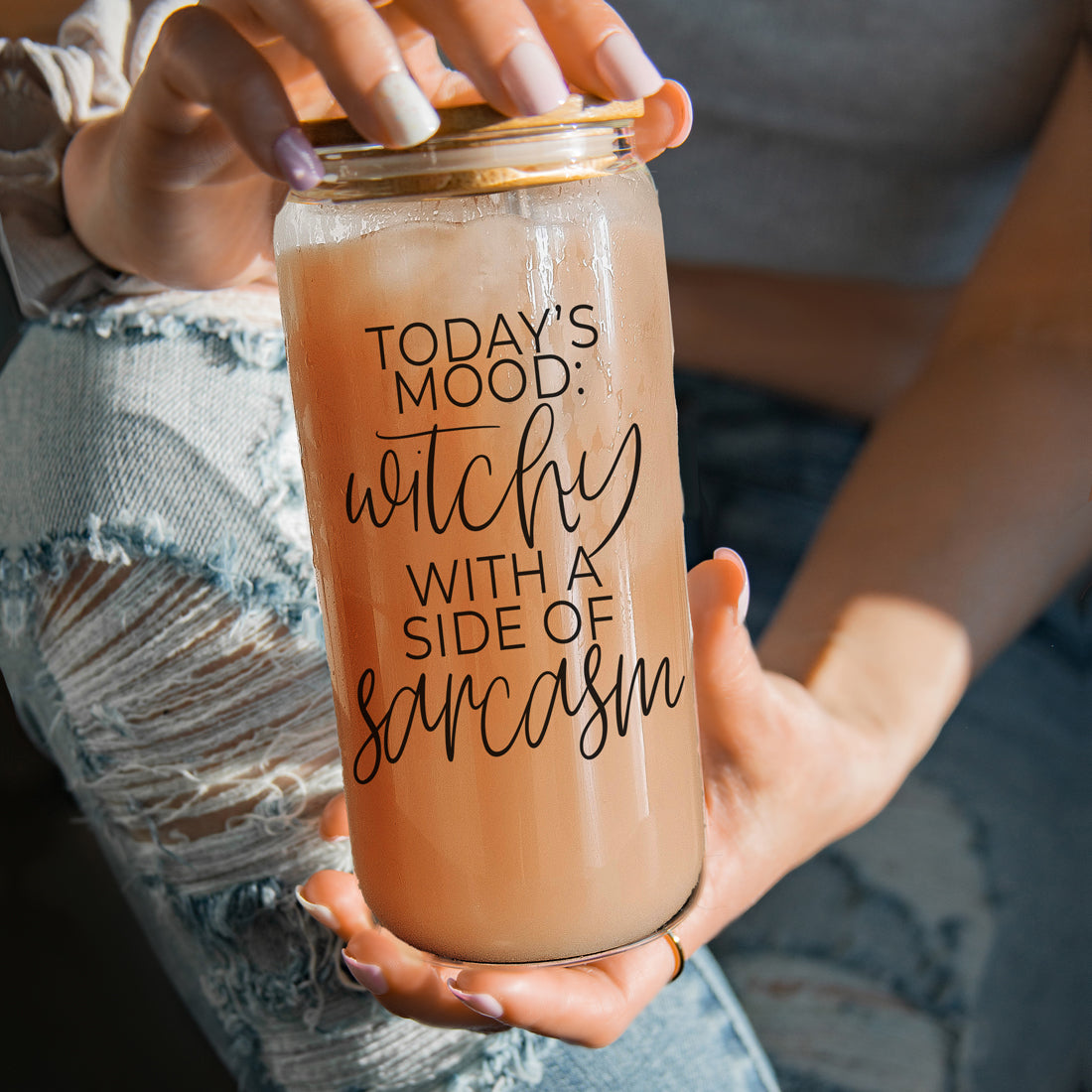 20oz Glass Tumbler Hocus Pocus Coffee Quote With Bamboo Lid Straws And Cleaner