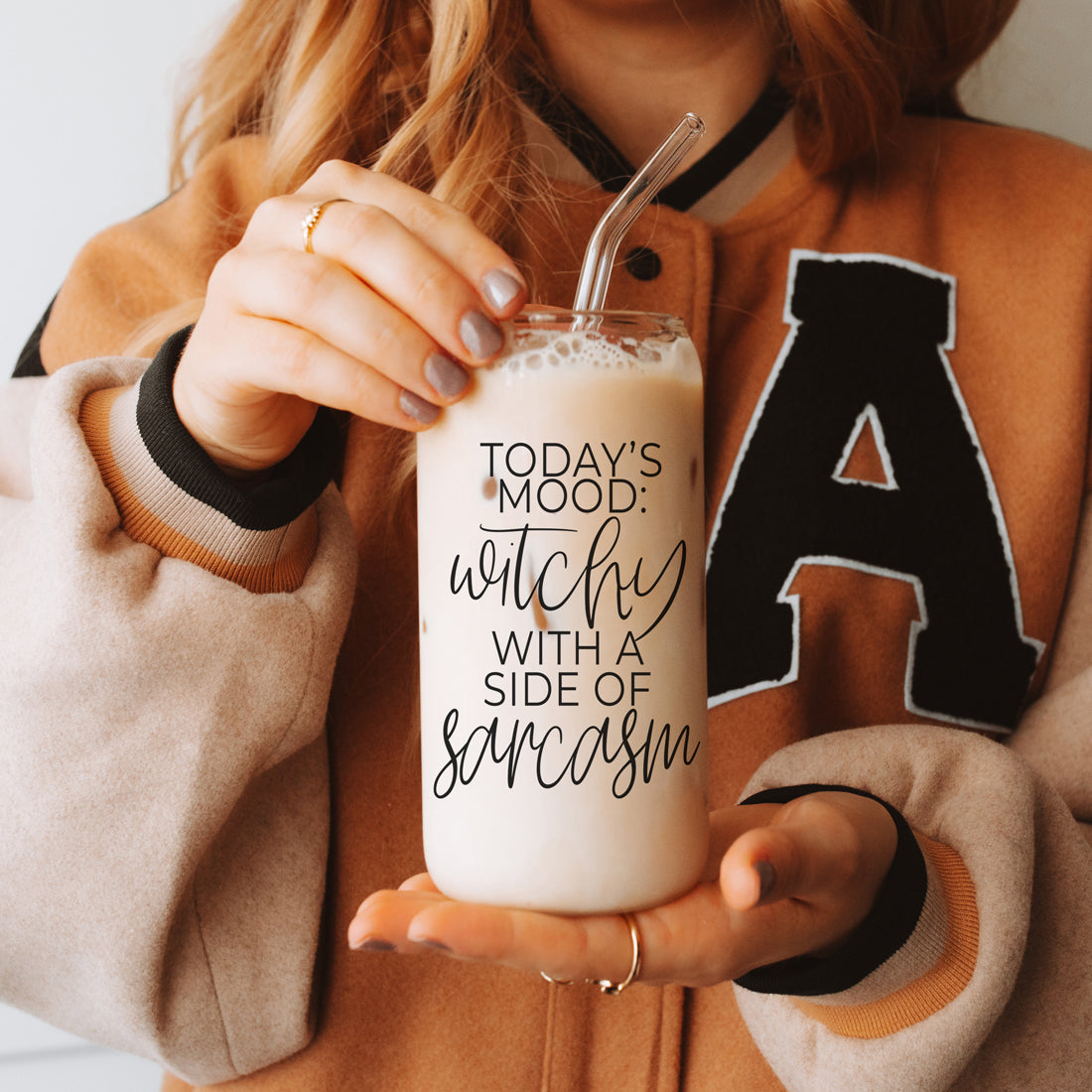 20oz Glass Tumbler Hocus Pocus Coffee Quote With Bamboo Lid Straws And Cleaner