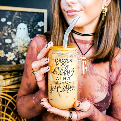 20oz Glass Tumbler Hocus Pocus Coffee Quote With Bamboo Lid Straws And Cleaner