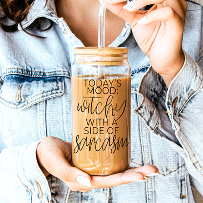20oz Glass Tumbler Hocus Pocus Coffee Quote With Bamboo Lid Straws And Cleaner
