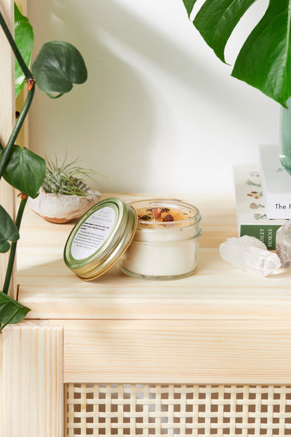 Abundance Ritual Candle Soy Jar Wooden Wick Citrine