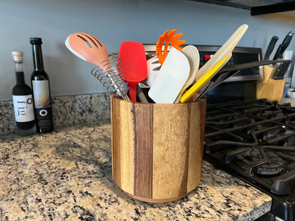 Acacia Wood Rotating Lazy Susan Utensil Holder 7 x 7 Inch Countertop Organizer