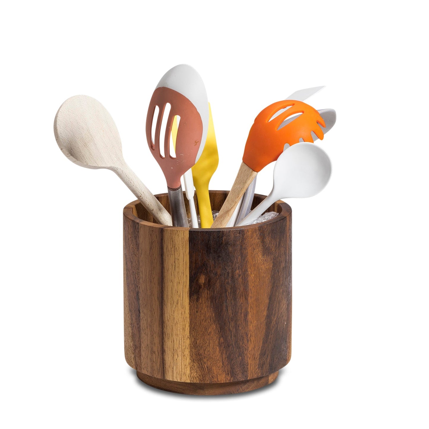 Acacia Wood Rotating Lazy Susan Utensil Holder 7 x 7 Inch Countertop Organizer
