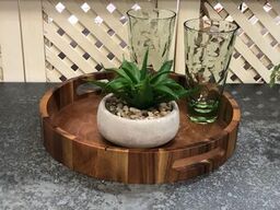 Acacia Wood Round Serving Tray 15 Inch Charcuterie Board With Handles