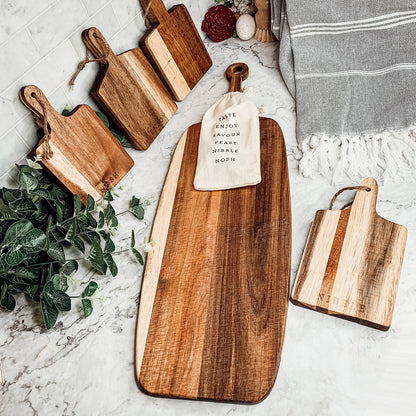 Acacia Wood Serving Board 23x8 Inch With Bamboo Cheese Markers And Handle