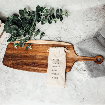 Acacia Wood Serving Board 23x8 Inch With Bamboo Cheese Markers And Handle