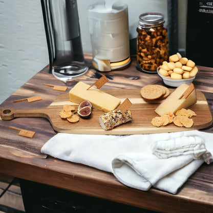 Acacia Wood Serving Board 23x8 Inch With Bamboo Cheese Markers And Handle