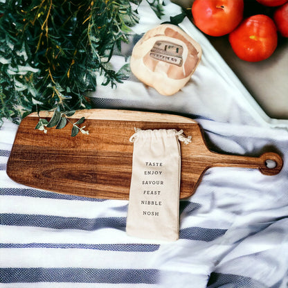 Acacia Wood Serving Board 23x8 Inch With Bamboo Cheese Markers And Handle