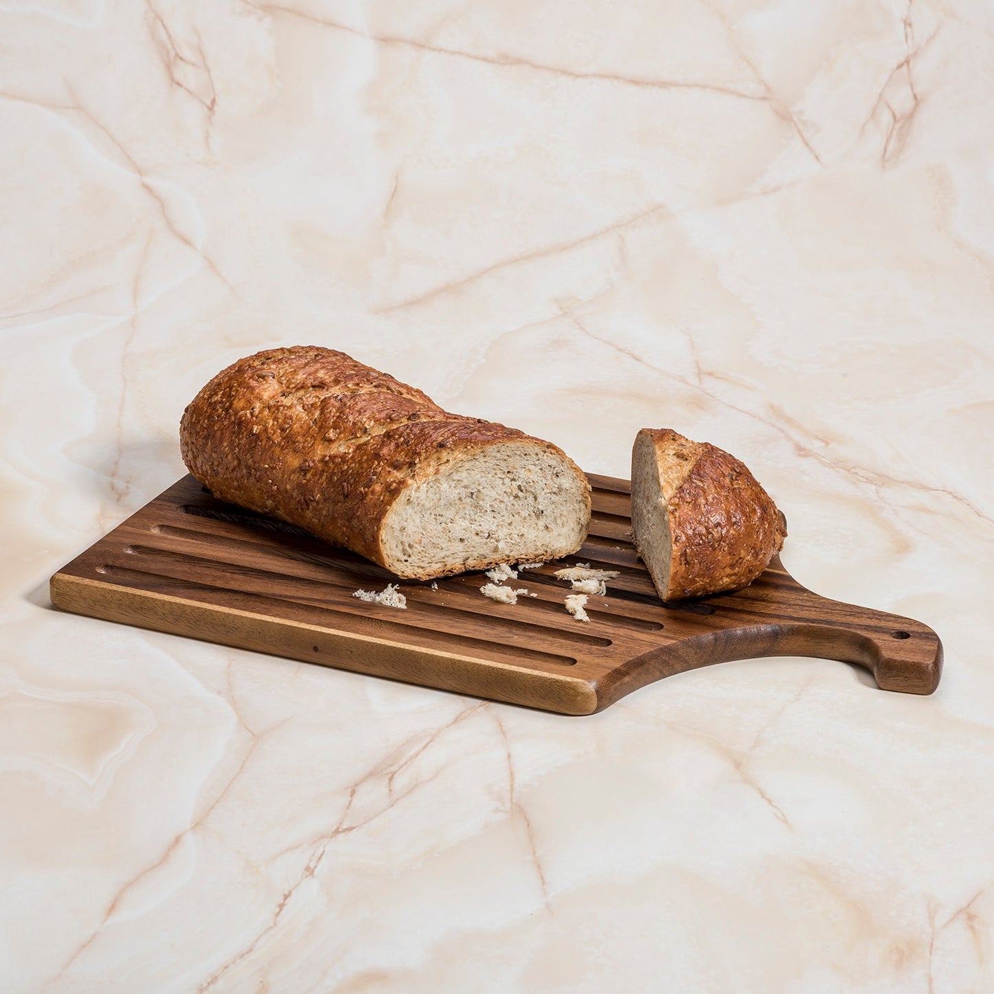 Acacia Wood Slotted Bread Board 10 x 18 Inch Crumb Catching Cutting Board
