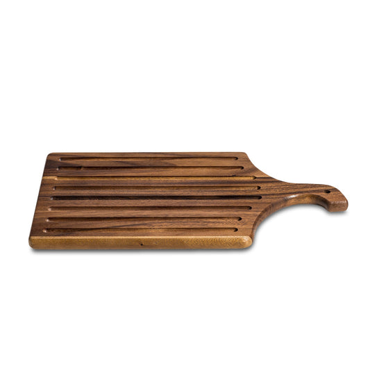 Acacia Wood Slotted Bread Board 10 x 18 Inch Crumb Catching Cutting Board