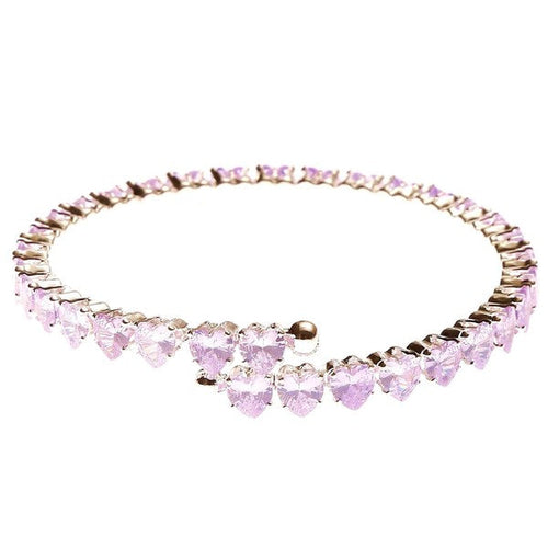 Adjustable Pink Heart CZ Spring Wrap Bracelet For Women