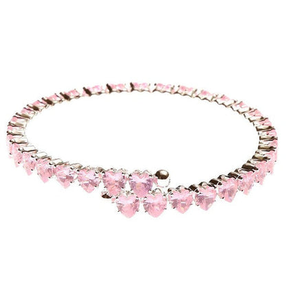 Adjustable Pink Heart CZ Spring Wrap Bracelet For Women