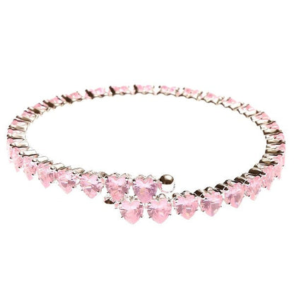 Adjustable Pink Heart CZ Spring Wrap Bracelet For Women