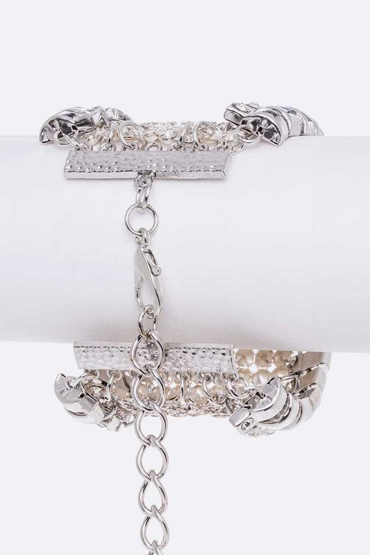Adjustable Rhinestone Chain Mesh Statement Bracelet