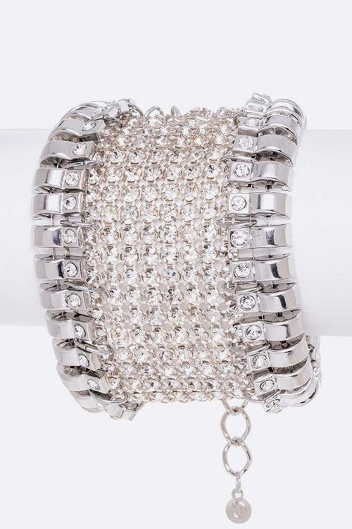 Adjustable Rhinestone Chain Mesh Statement Bracelet