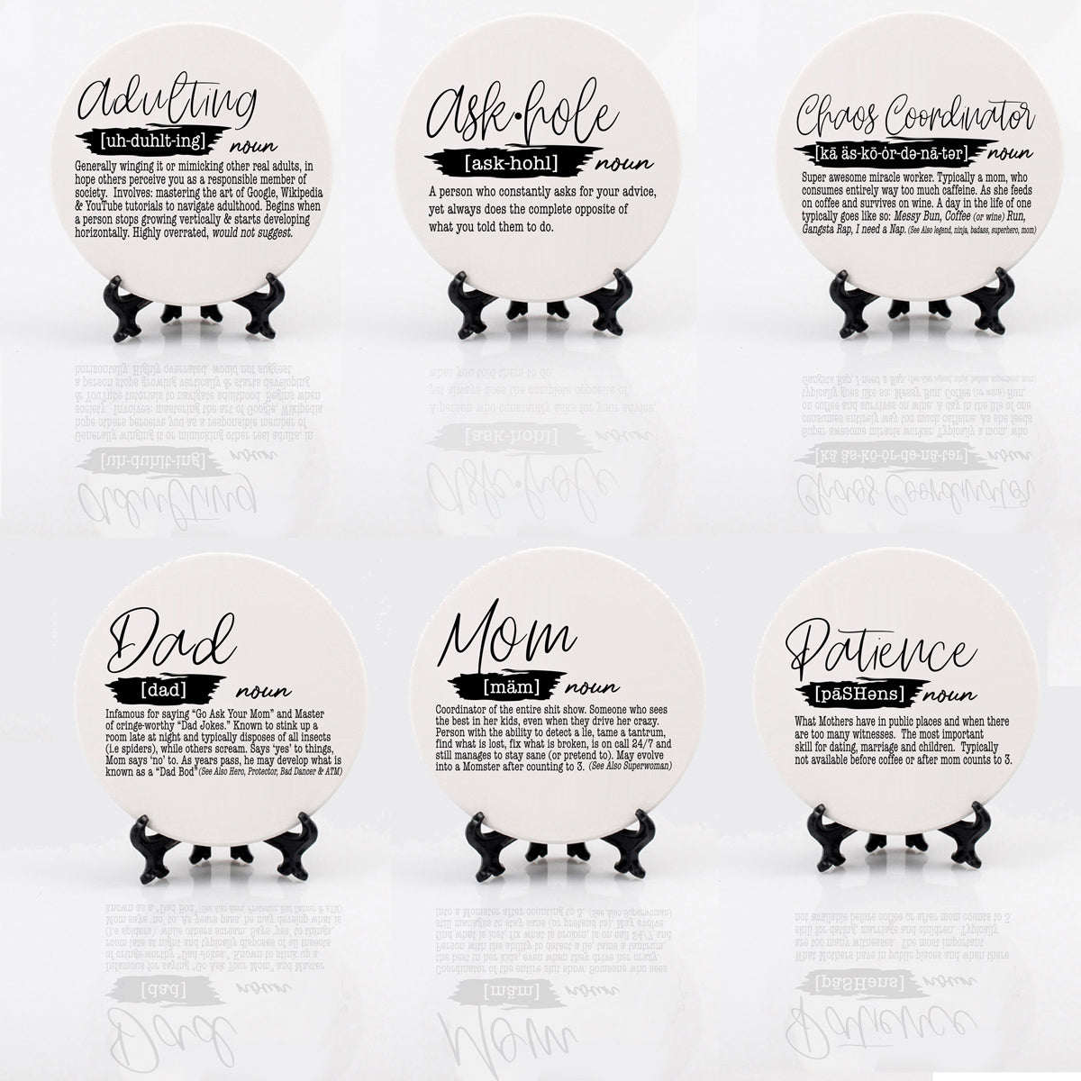 Adulting Funny Coaster Gift Set 6 Pack Humorous Quote Drink Coasters Home Bar Decor
