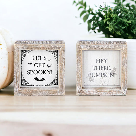 Double-Sided Reversible Pumpkin Sign Hey There Pumpkin / Lets Get Spooky