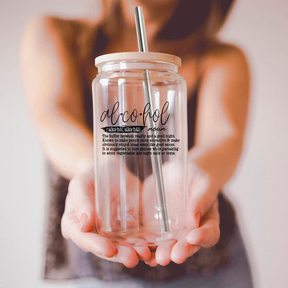 17oz Glass Tumbler With Bamboo Lid And Straw Reusable Insulated Cup For Coffee Tea Beer