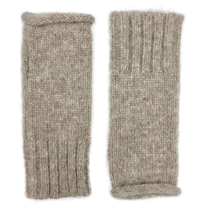 Alpaca Fingerless Knit Gloves Beige Long Ribbed Cuff Thumb Slit Warm Wrist