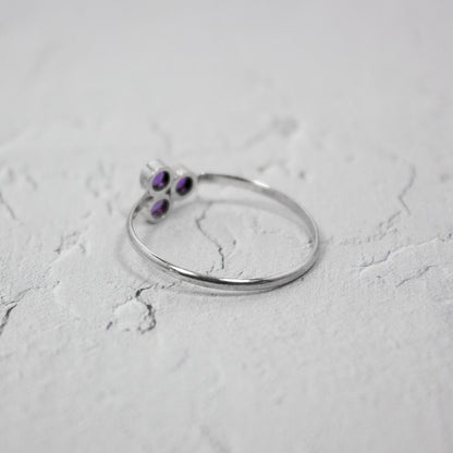 Amethyst Cluster Sterling Silver Ring Thin Band Adjustable