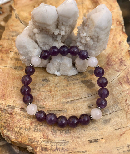 Amethyst Rose Quartz Beaded Healing Stretch Bracelet