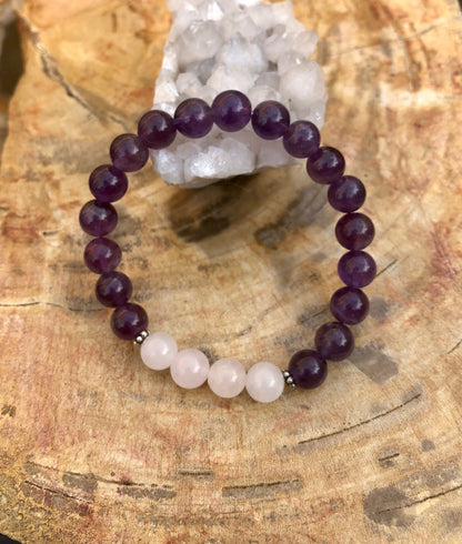 Amethyst Rose Quartz Stretch Bracelet Healing Beads