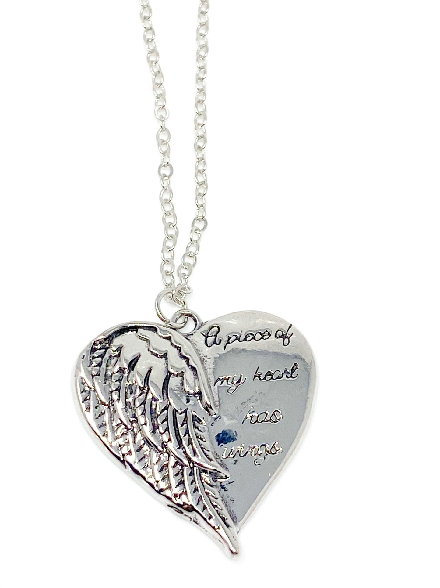 Angel Wing Heart Necklace Memorial Silver Pendant Charm