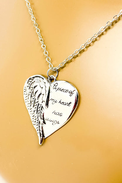 Angel Wing Heart Necklace Memorial Silver Pendant Charm