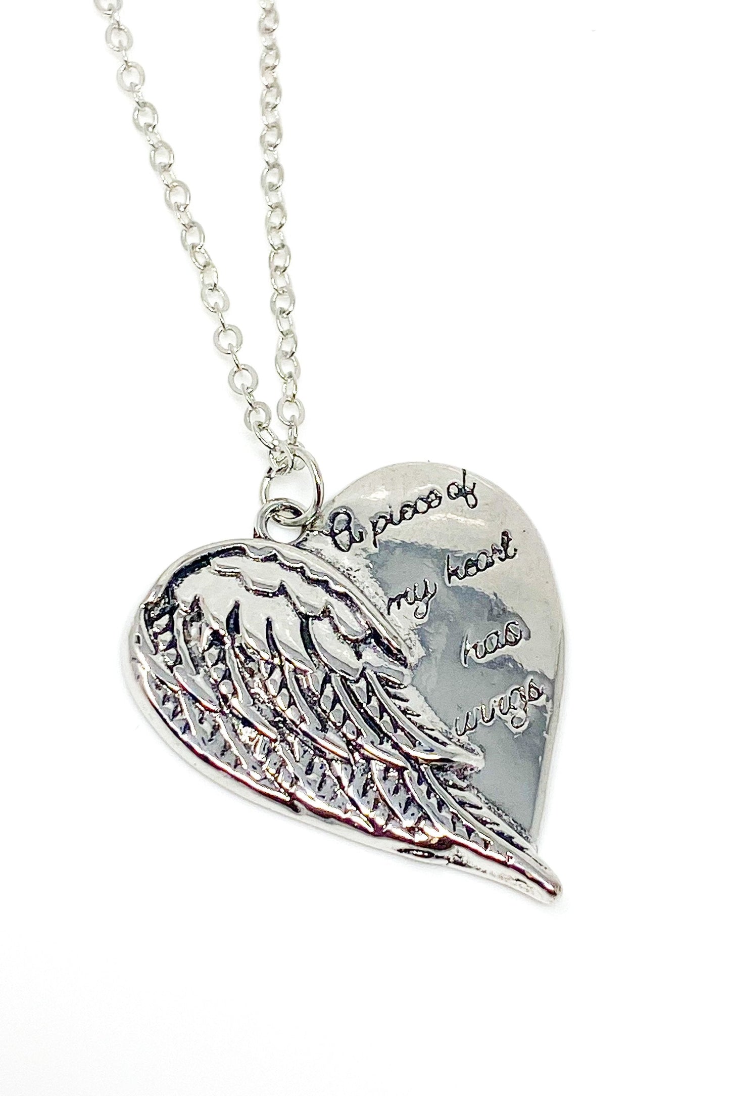 Angel Wing Heart Necklace Memorial Silver Pendant Charm