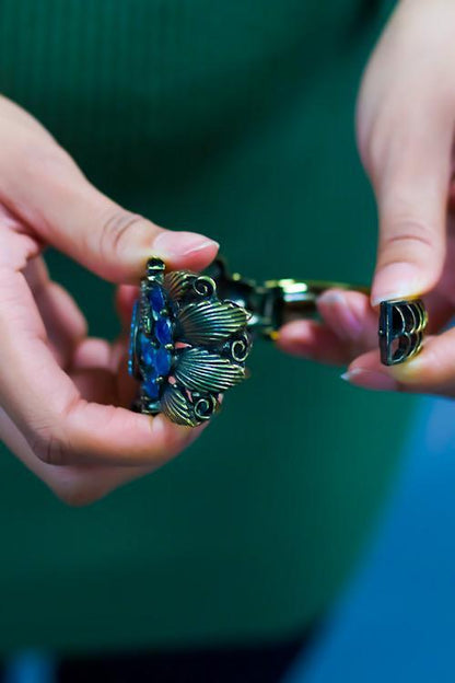 Antique Indigo Brass Watch Bracelet With Blue Beads