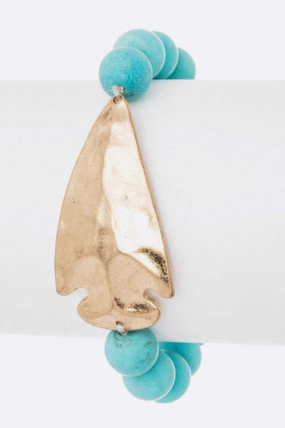 Arrowhead Turquoise Stone Stretch Bracelet Gold Pendant
