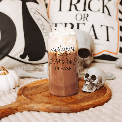 Autumn Leaves 20oz Glass Tumbler With Bamboo Lid, 2 Stainless Straws & Cleaner
