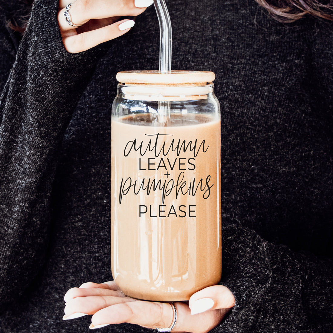 Autumn Leaves 20oz Glass Tumbler With Bamboo Lid, 2 Stainless Straws & Cleaner