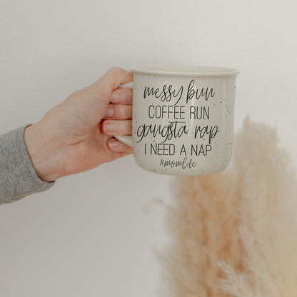 Messy Bun Coffee Run 14.5oz Ceramic Campfire Mug Double-Sided Speckled