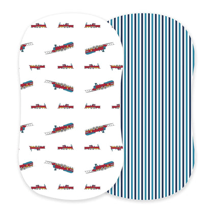 Bamboo Changing Pad Cover Vintage Train Reversible Striped