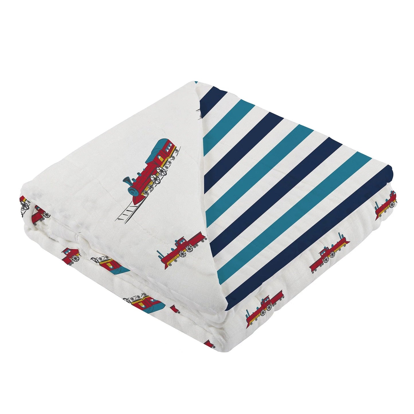 Bamboo Muslin Baby Blanket Vintage Train Blue Stripes