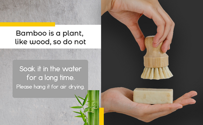 Bamboo Sisal Dish Brush Eco Friendly Firm Bristles For Dishes, Pans, Produce