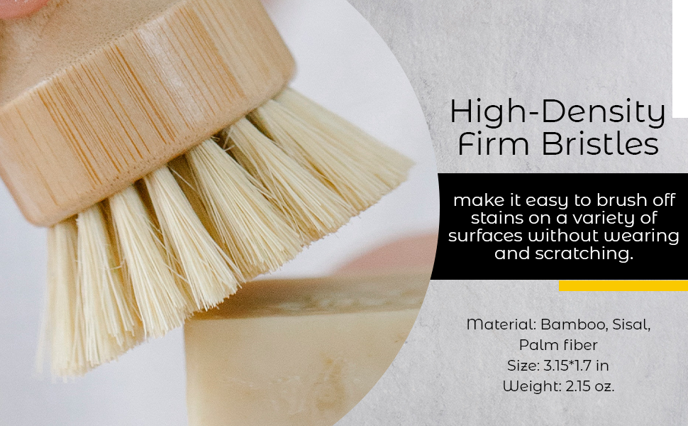 Bamboo Sisal Dish Brush Eco Friendly Firm Bristles For Dishes, Pans, Produce