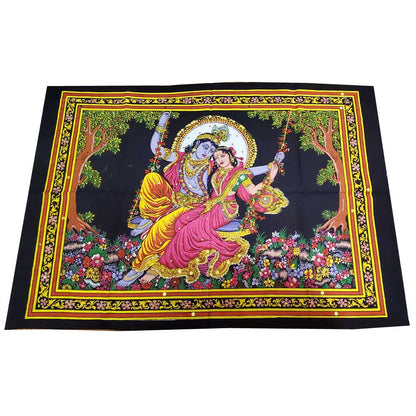 Krishna Wall Art Black Handpainted Cloth Banner Sequin