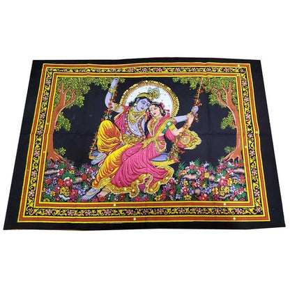 Krishna Wall Art Black Handpainted Cloth Banner Sequin
