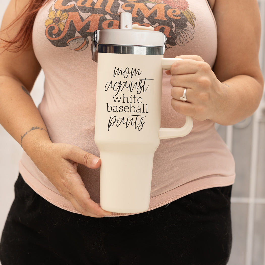 Mom Baseball Tumbler - Funny 'No White Baseball Pants' Insulated Sports Cup