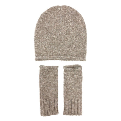 Alpaca Fingerless Knit Gloves Beige Long Ribbed Cuff Thumb Slit Warm Wrist