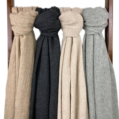 Beige Oversized Handloom Cashmere Scarf Wrap - Grade A Himalayan Soft Throw