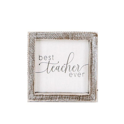 Best Teacher Ever Wooden Sign 5x5 Framed Gift For Teacher Appreciation Teacher Day Classroom Decor