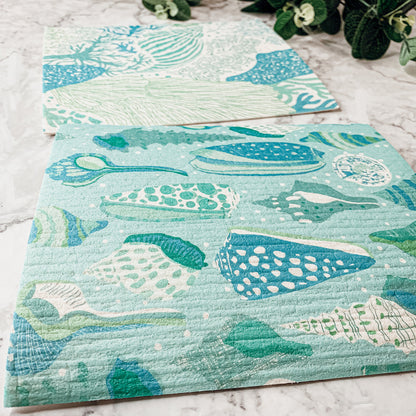 Biodegradable Kitchen Cloth Coastal Beach Style 70% Cellulose 30% Cotton