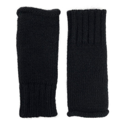 Black Alpaca Fingerless Gloves Long Ribbed Cuff Warm Wrist Sleeve