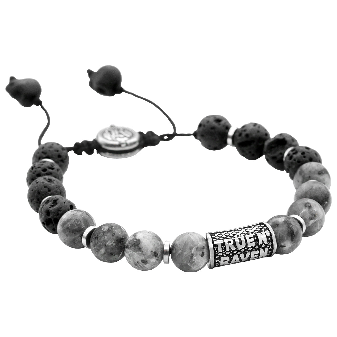 Black And Grey Beaded Adjustable Pull String Bracelet