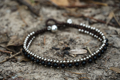Black Boho Anklet Silver Beaded Adjustable Beach Jewelry
